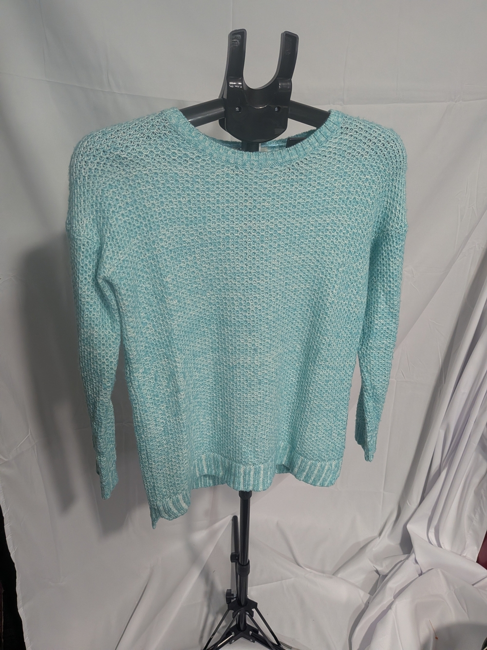 Sonoma Aqua Open-Weave Crewneck Sweater